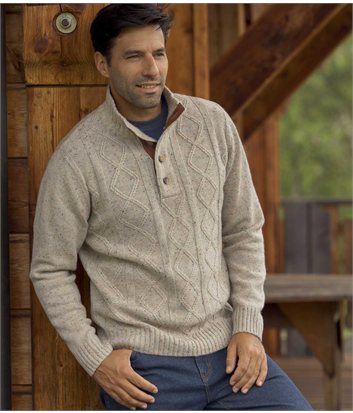 Beiger Pullover mit Zopfmustermen BEIGE - Größe M - Atlas For Men