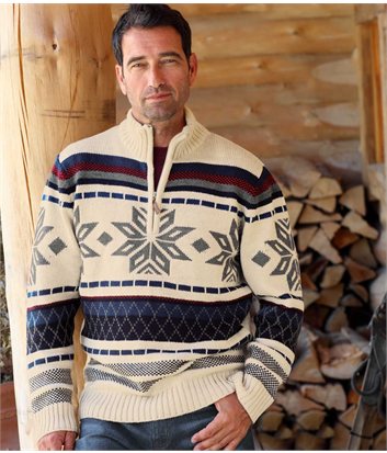 Jacquardpullover im Norwegerstilmen BEIGE - Größe M - Atlas For Men