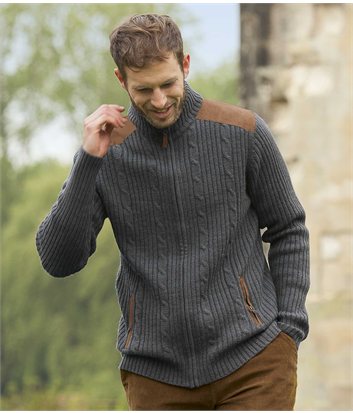 Strickjacke mit Schultereinsätzenmen ANTHRAZIT - Größe M - Atlas For Men