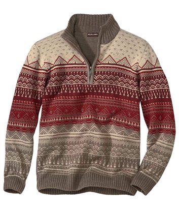 Warmer Jacquard-Pullovermen MAULWURFFARBIG - Größe M - Atlas For Men